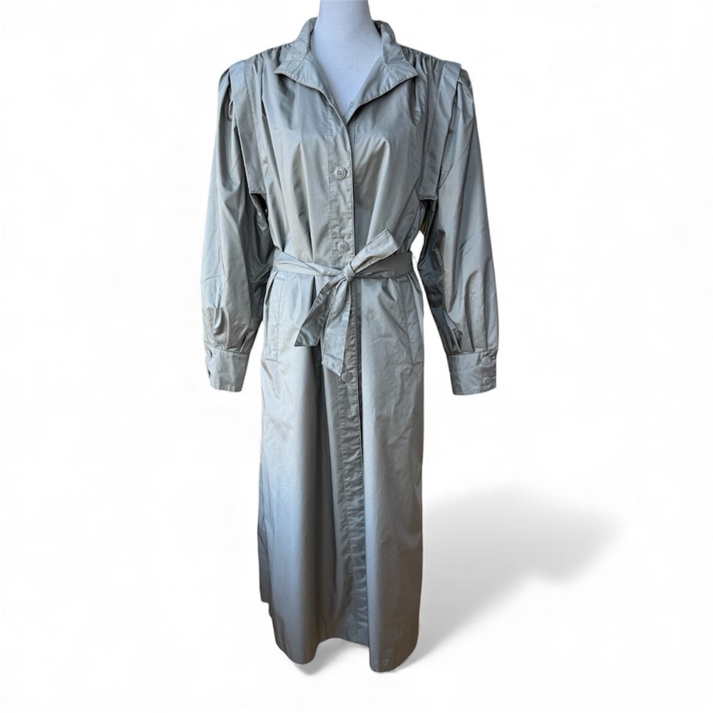 Vintage 80s 90s Paris Sport Club Gray Silver Metallic Trench Coat Small Medium